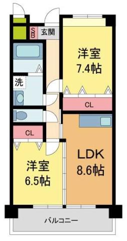 グランドレジデンス西宮(2LDK/2階)の間取り写真