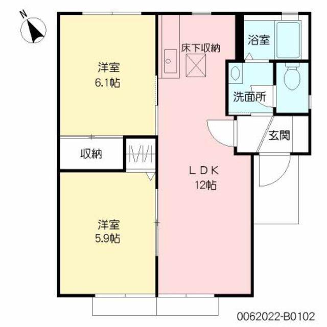 アンジェリカ  B棟(2LDK/1階)の間取り写真