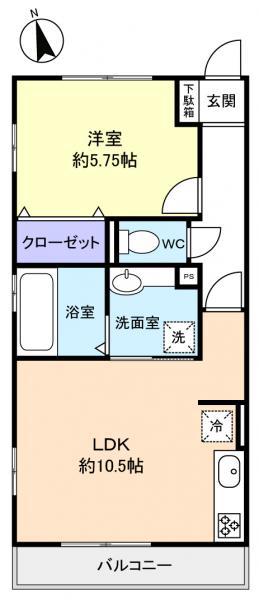 JYUTO村上IIB棟(1LDK/3階)の間取り写真