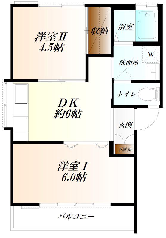 フォレント高橋 WIFI対応(2DK/1階)の間取り写真
