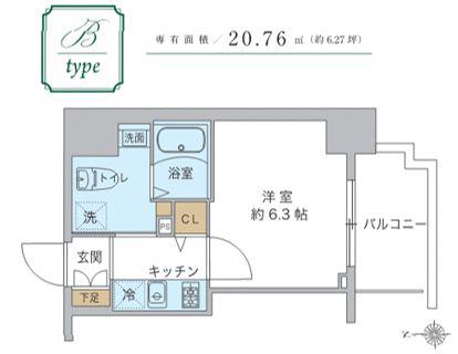 スプランディッド品川(1K/2階)の間取り写真