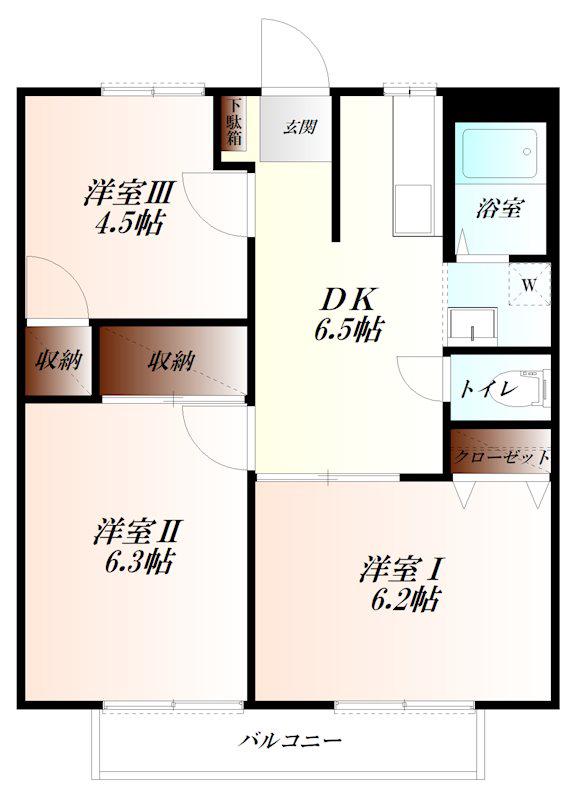 サンシティ野口II WIFI対応(3DK/2階)の間取り写真