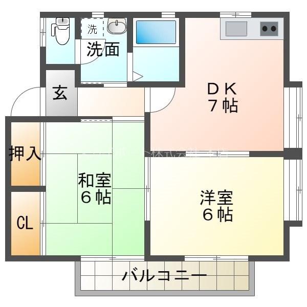 ジオハウスII(2DK/2階)の間取り写真