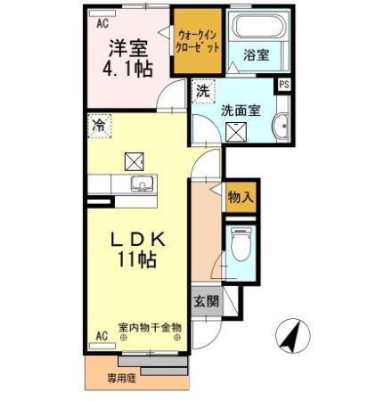 アミュールコート掛川(1LDK/1階)の間取り写真