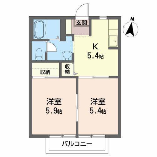 ボヌール・富A(2K/2階)の間取り写真