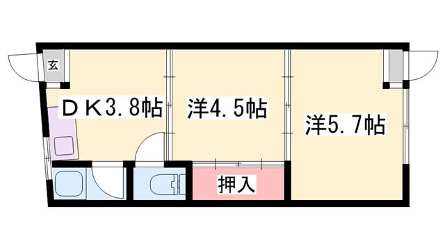 つるやビル2号館(2DK/1階)の間取り写真