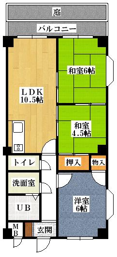 グランデージ上野芝(3LDK/1階)の間取り写真