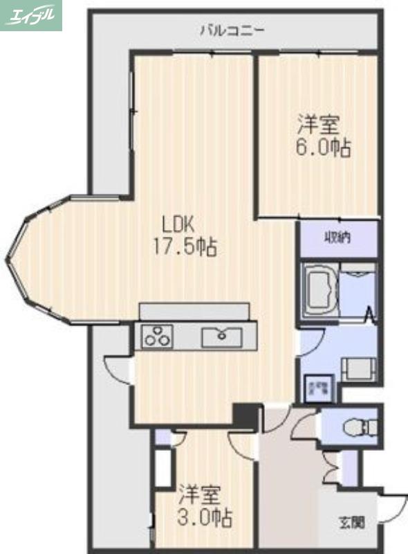 エクセレント旭川(2LDK/3階)の間取り写真