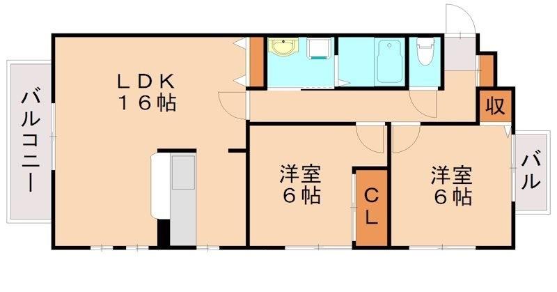 アルフィーネ空港東B棟(2LDK/1階)の間取り写真