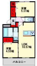アピリシティ(2LDK/3階)の間取り写真