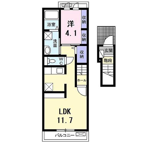 CASA内膳(1LDK/2階)の間取り写真