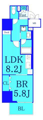 ラフィシア関内(1LDK/4階)の間取り写真