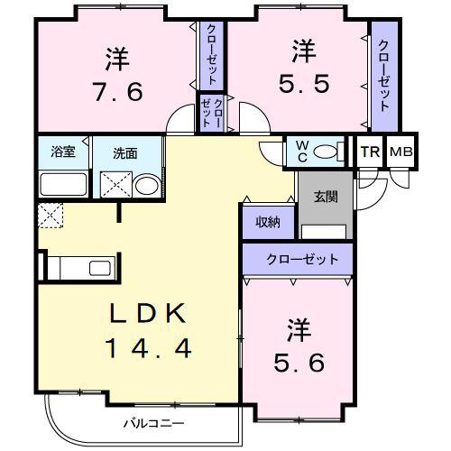 グラン・ウァレー南郷(3LDK/2階)の間取り写真