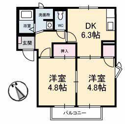 フレグランスB棟(2DK/2階)の間取り写真