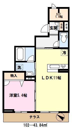クレスティーク(1LDK/1階)の間取り写真