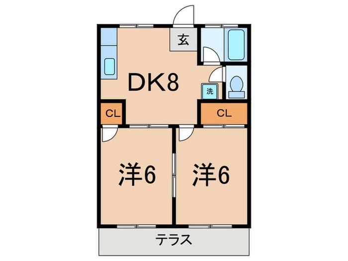 ハイツ長岡(2DK/1階)の間取り写真