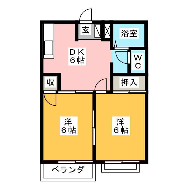エルディムふじおか B(2DK/2階)の間取り写真