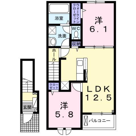 グランウェルかやの木(2LDK/2階)の間取り写真