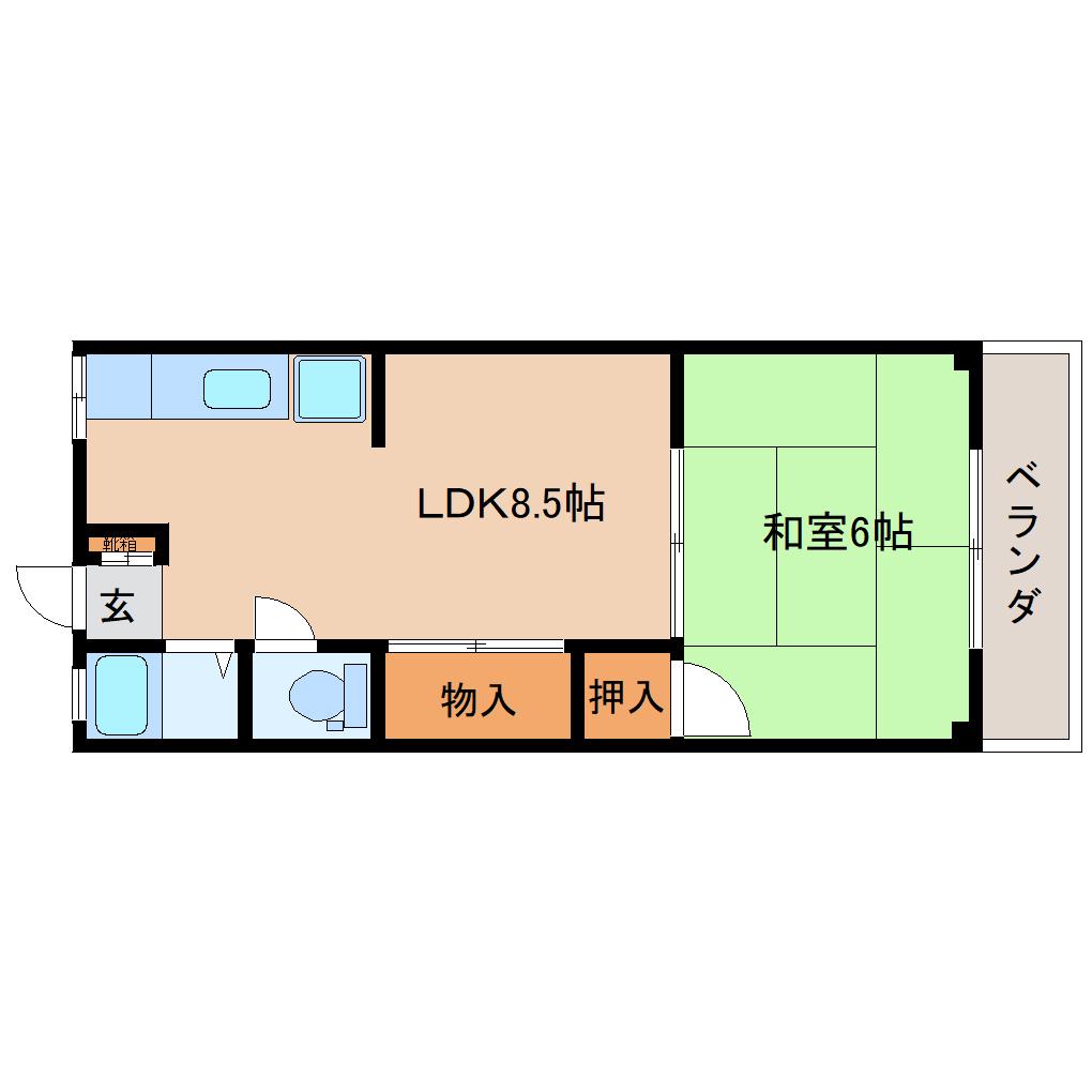 入船マンション(1LDK/2階)の間取り写真