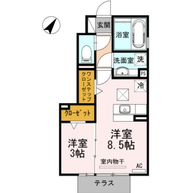 ルーチェソラーレ(ワンルーム/1階)の間取り写真