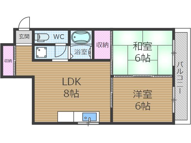 大紅ビル(2LDK/2階)の間取り写真