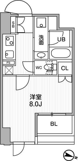 東神田テラスレジデンス(1K/4階)の間取り写真