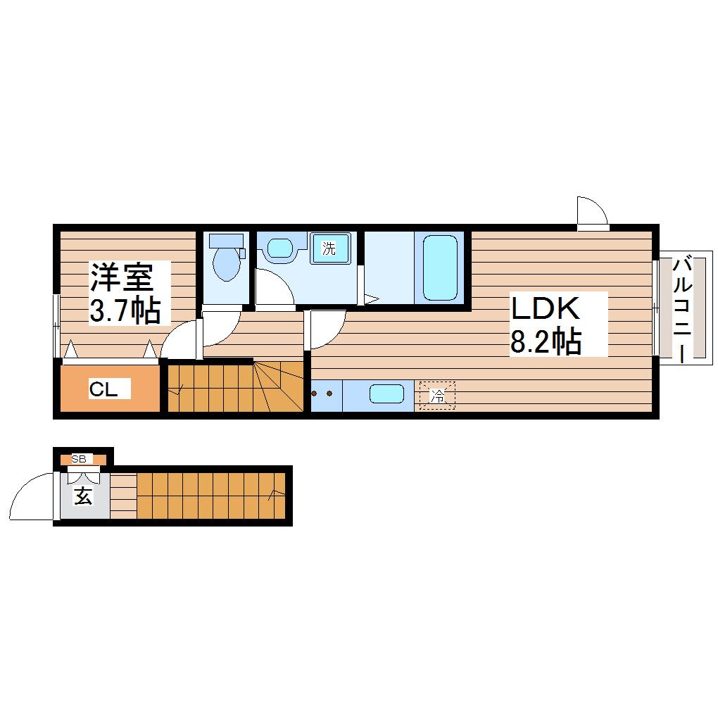 BLUTO台原(1LDK/2階)の間取り写真