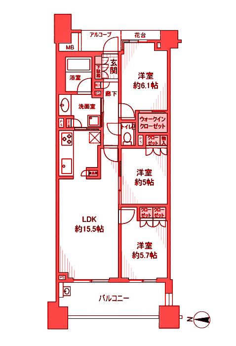 ブランズ市が尾ヒルトップ(3LDK/2階)の間取り写真
