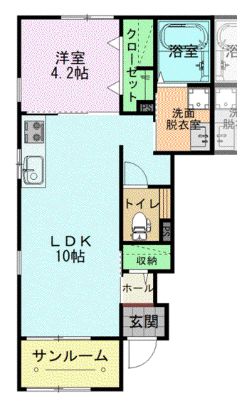 レイディアント・U(1LDK/1階)の間取り写真