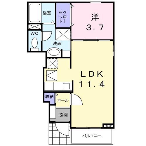 サンライトレジデンス水戸B(1LDK/1階)の間取り写真