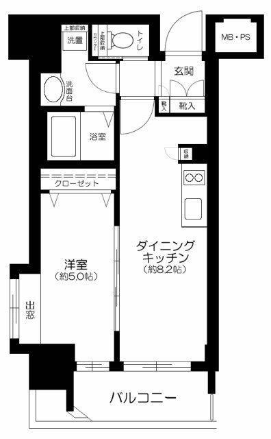 グローベル新大久保マスターズゲート(1DK/2階)の間取り写真