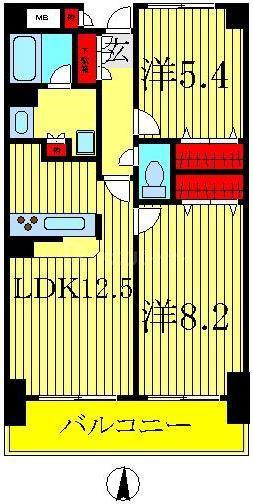 ウィンベル我孫子(2LDK/9階)の間取り写真