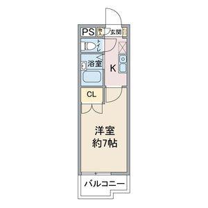ヒルズMY(1K/1階)の間取り写真