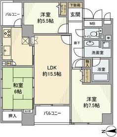 ステイツ夕陽ヶ丘五條宮前(3LDK/8階)の間取り写真