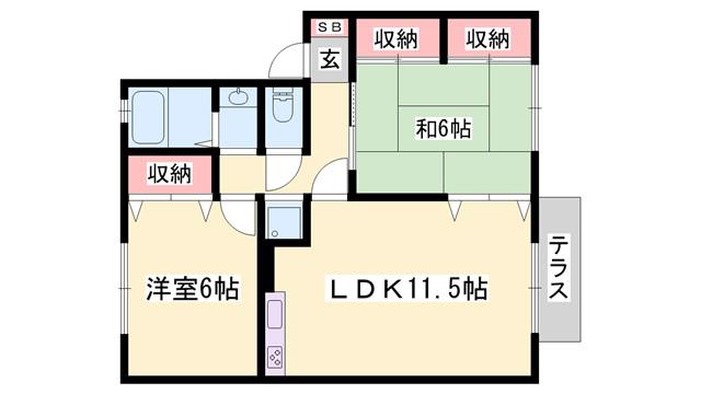 エスポワールII(2LDK/1階)の間取り写真