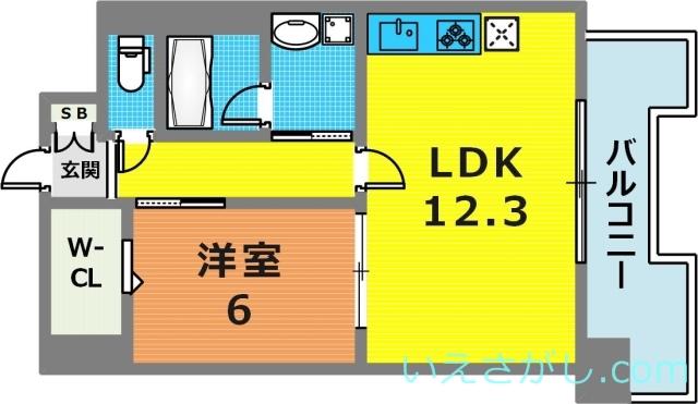 エルイソベ三宮(1LDK/14階)の間取り写真