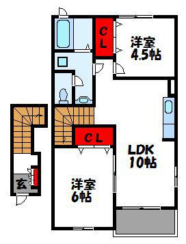 パーミイ・ヒル壱番館(2LDK/2階)の間取り写真