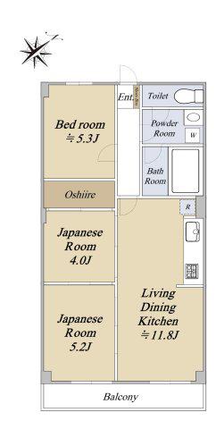 岸谷クリークコーポ(3LDK/2階)の間取り写真