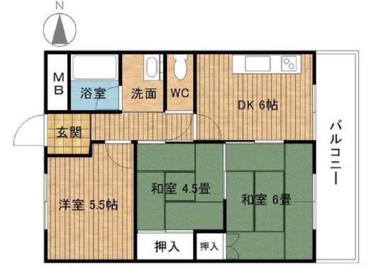 マンション大門(3DK/2階)の間取り写真