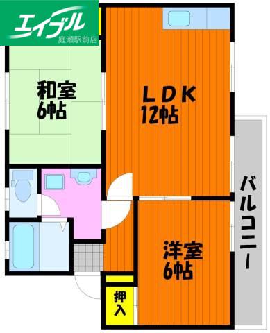アンビシャス・キシB棟(2LDK/1階)の間取り写真