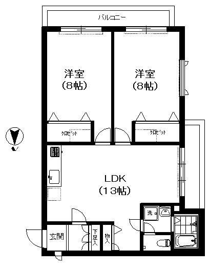 プレール恵比寿(2LDK/2階)の間取り写真