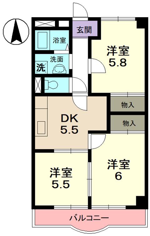 OASIS MAKINO(3DK/1階)の間取り写真