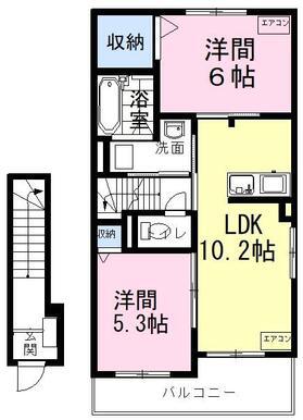 アヴェニールII(2LDK/2階)の間取り写真