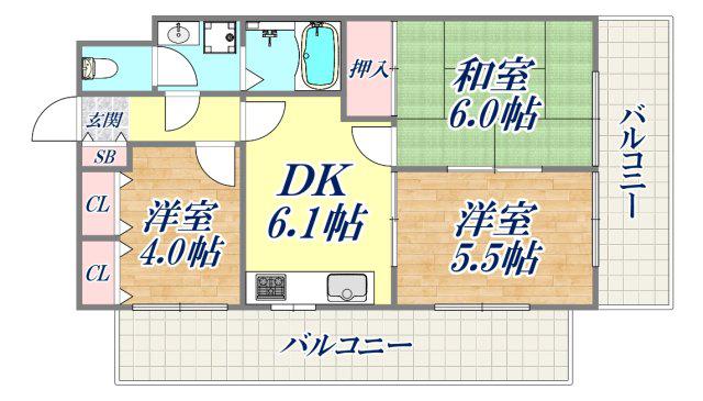 セントラルハイツ神戸(3DK/8階)の間取り写真