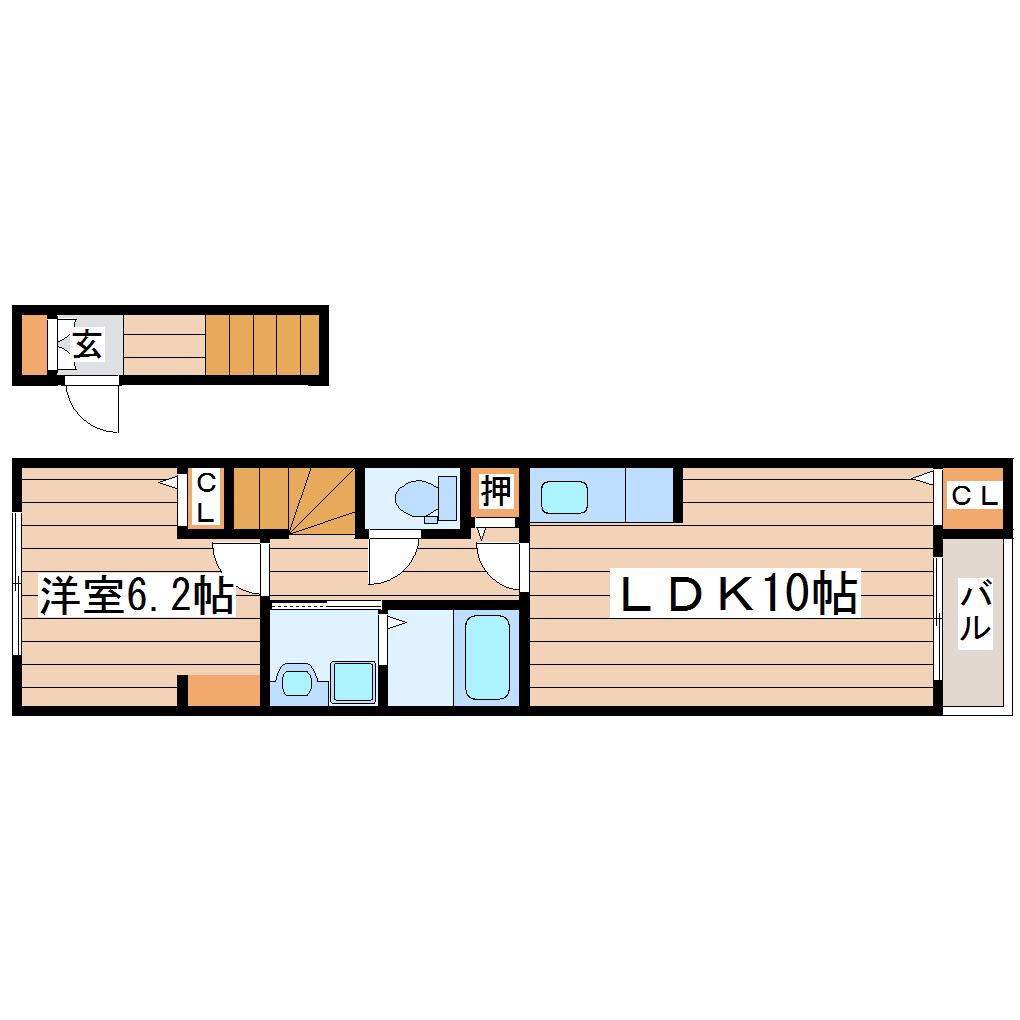 ブルーグ 大塒(1LDK/2階)の間取り写真