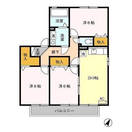 カーサ壱番館(3DK/2階)の間取り写真