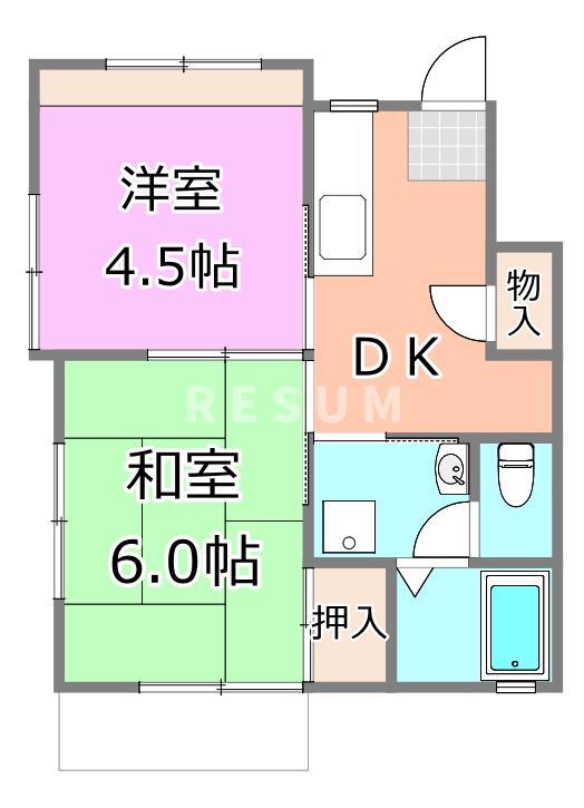 ベルデ東金(2DK/1階)の間取り写真