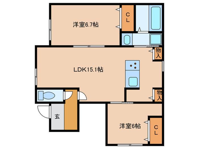クインテット土生(2LDK/1階)の間取り写真