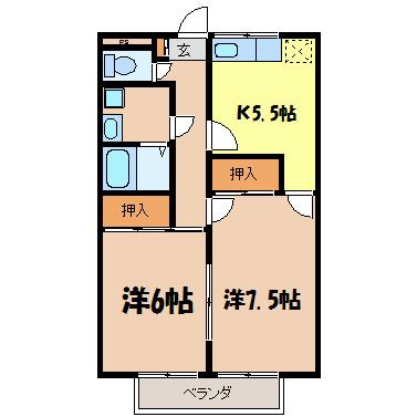 ハイツグリーンアイランド(2K/2階)の間取り写真