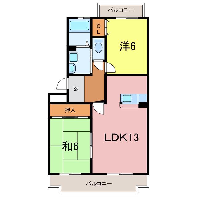 ワイズコート(2LDK/4階)の間取り写真